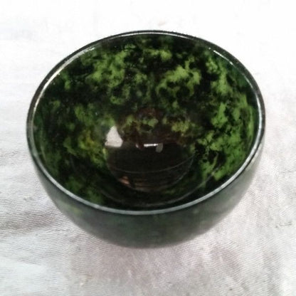 Natural Black Green Jade Serpentine Stone Tea Bowl 45x32mm Kung Fu Tea Cup
