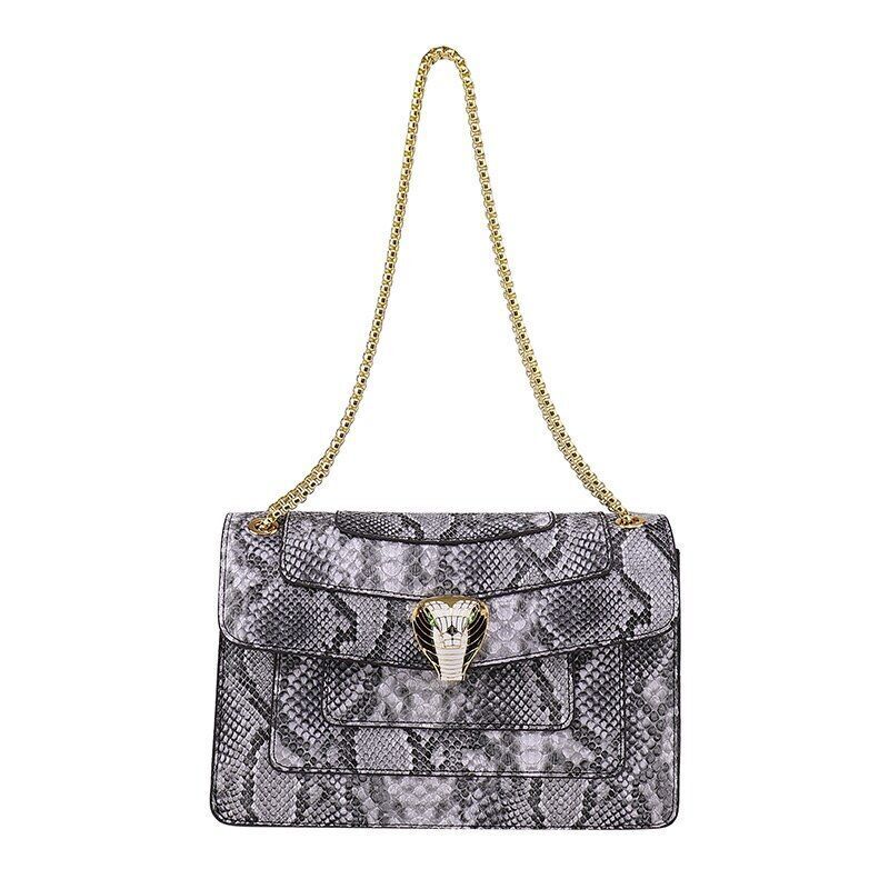 Snake Print Leather Shoulder Bag Handbag Crossbody Bags Square Purse 27*18*7 CM