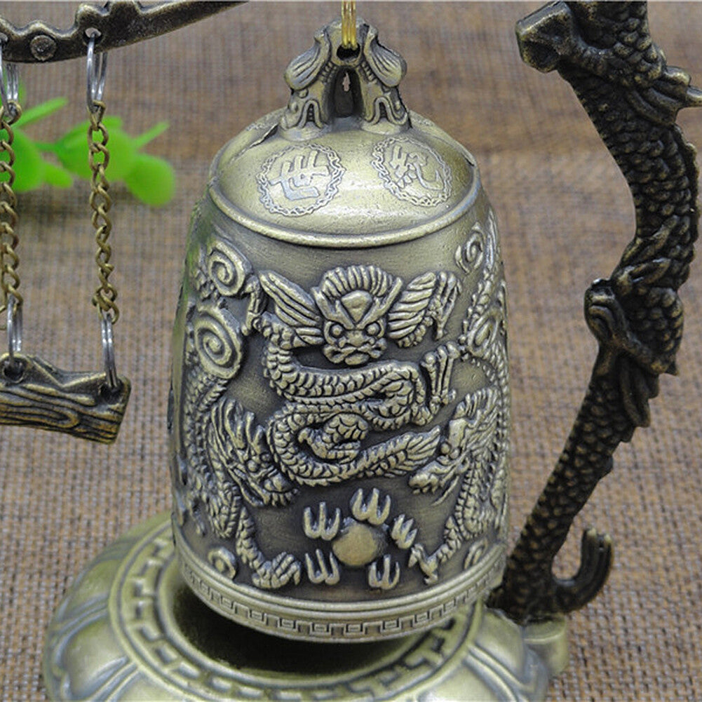 5.12" New Metal Bell Carved Dragon Buddhist Clock Good Luck Feng Shui Ornament
