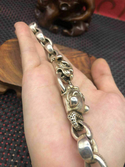 Asian chinese old miao silver hand cast dog statue bracelet jewel cool gift