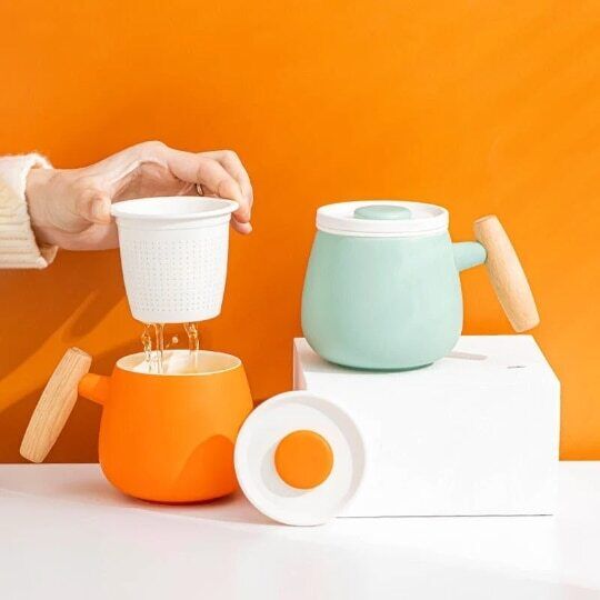 Cute Ceramic Cup with Lid | Fried Egg Lid Coffee Mug with infuser