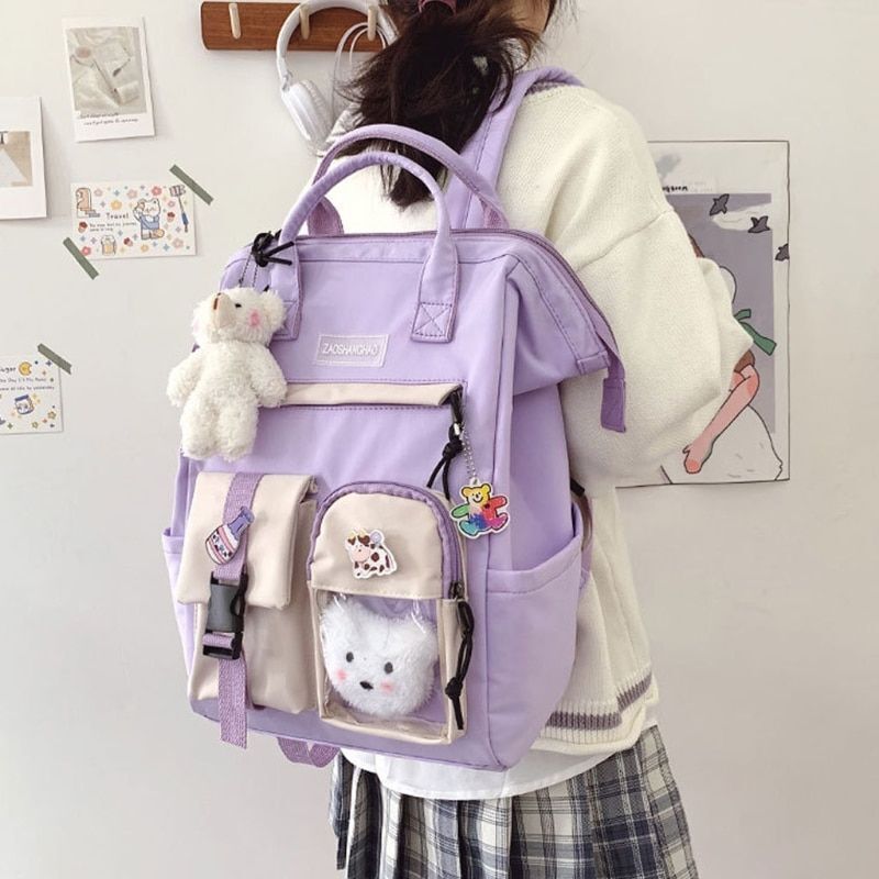 Purple Backpack Waterproof Fancy High School Bag Cute Travel Rucksack 26*18*38CM