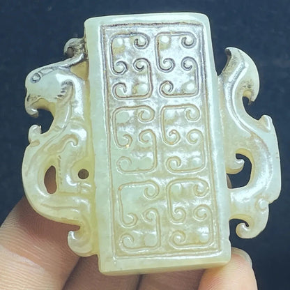 China Antique Collection Old Jade Phoenix Carving Ornament Lucky Pendant