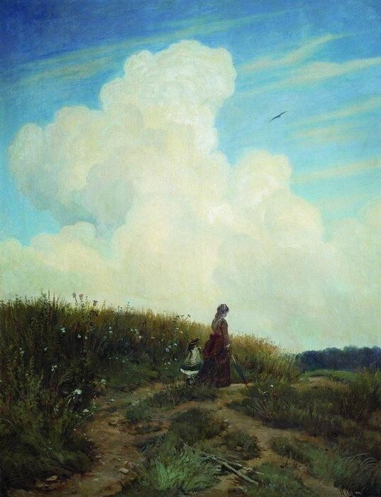 Dream-art Oil painting Ivan-Shishkin-Summer landscape & mother and child canvas