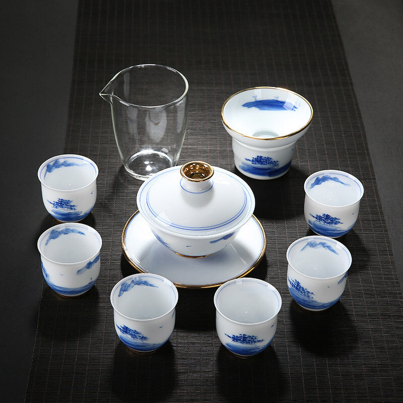 Fat Mutton Porcelain Tea Set Glass Pitcher Ceramic Gaiwan Matching Tea Cup China