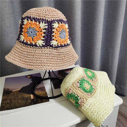 Womens Girls Crochet Bucket Hat Fisherman Sun Cap Floppy Wide Brim Straw Hat