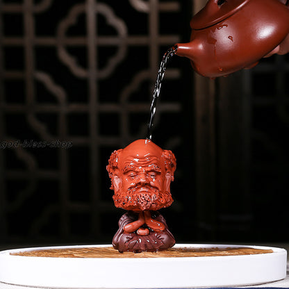 Handmade Bodhidharma Home Decoration Yixing Zisha Tea Pet Tamo Statue Tea Play