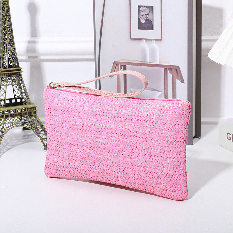 Envelope Wallet Coin Purse Straw Clutch Purse Woven Bag Beach Handbag Zipper ⌒
