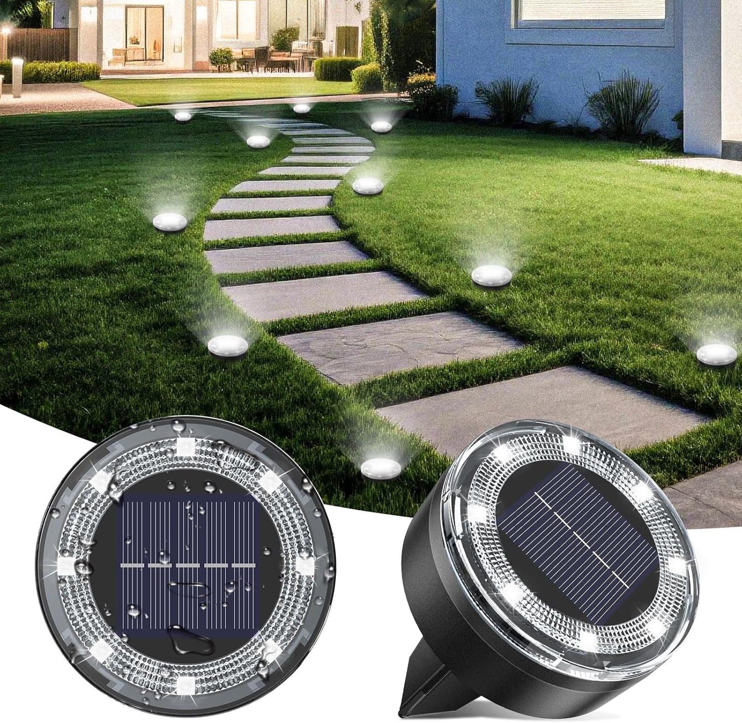 Mini Solar Ground Lights, 2 Pack Solar Lights Outdoor Waterproof, Upgraded LED F