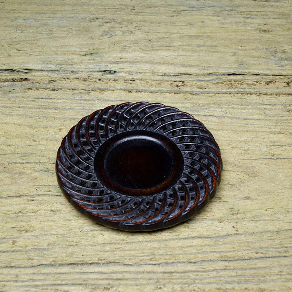 Antique Style Sandalwood Carved Hollow Design Tea Coaster Cup Pad Decor 8cm