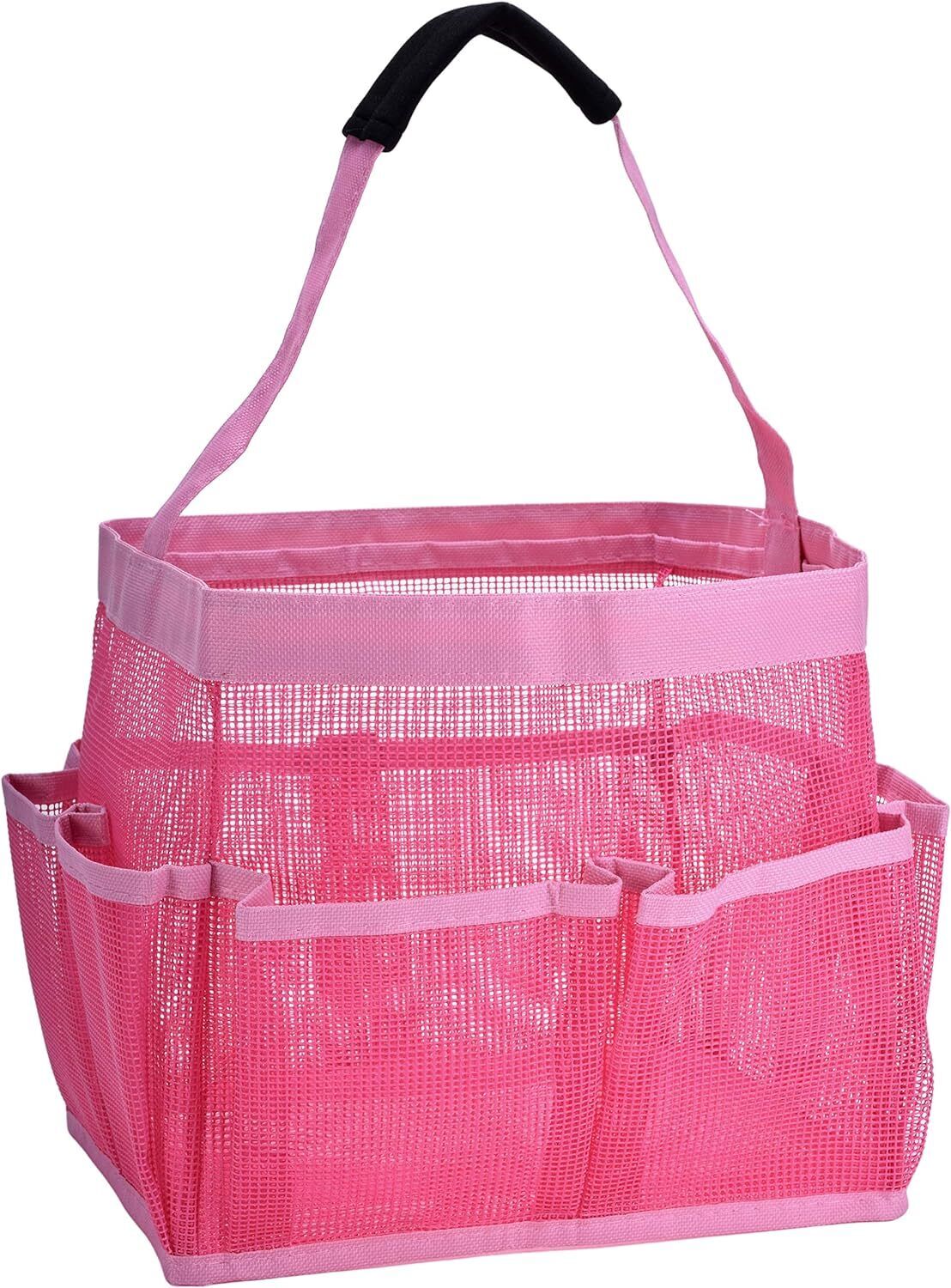 Mesh Shower Bag - Easily Carry, Organize Bathroom Toiletry 9-Pockets, Pink