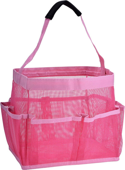 Mesh Shower Bag - Easily Carry, Organize Bathroom Toiletry 9-Pockets, Pink