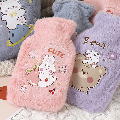Cartoon Plush Rabbit Bear Hot Water Bottle Water Filling Small Warm Water Bag