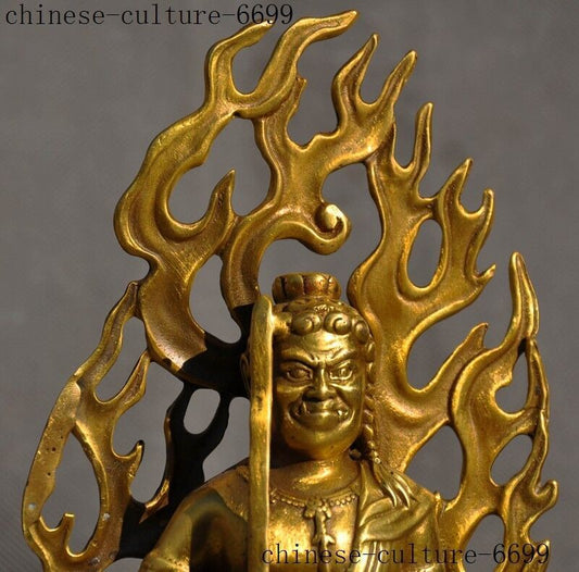 Old Tibetan Buddhism Brass Warrior Hold Katana Fudo Acalanatha Buddha Statue