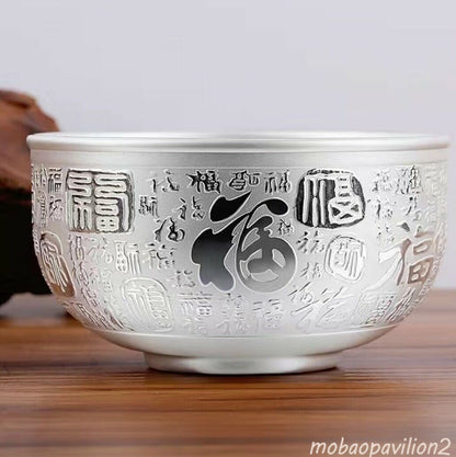 Old National Style Tibetan Silver Baifu Silver Bowl Spoon Chopsticks Set Gift