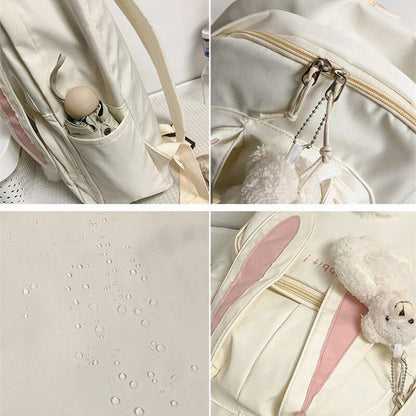 Backpack White School Bag Rabbit Tail Bag Large Waterproof 29*12*40 CM Traveling
