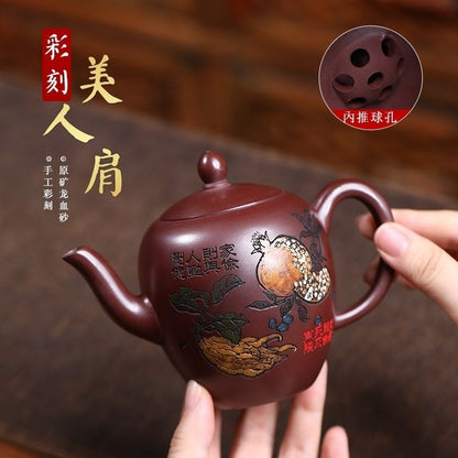 Yixing Zisha Teapot Longxue Sha Hand Painted 240ml Gongfu Tea Pot