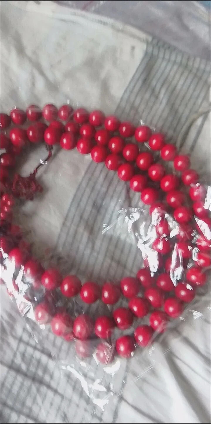 15mm 108 Beads Natural Wood Shaolin Buddha Monk Prayer Mala Red Beads Necklace