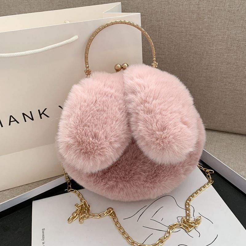 Clip Shoulder Bag Faux Clutch Purse Handbag Soft Plush Messenger Bags 20*18*8 CM