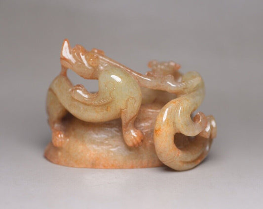 Chinese Antique Hetian Jade Hand Carved Dragon Statue Collections Figurines Rare