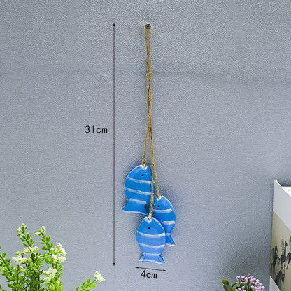 Hanging Decor Wooden Mediterranean Starfish Scallop Fish Pendants Home Ornaments