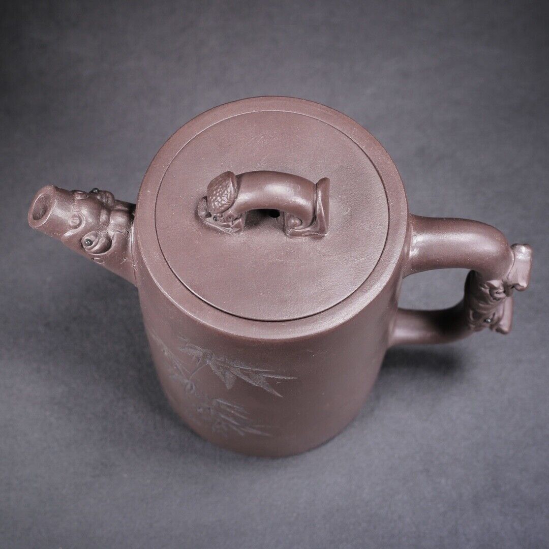 vintage chinese yixing purple clay teapot zisha ceremony carving bamboo tea set