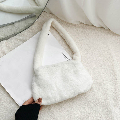Fluffy Shoulder Bag Vintage Underarm Pouch Square Travelling Purse 22*14*7CM 1PC