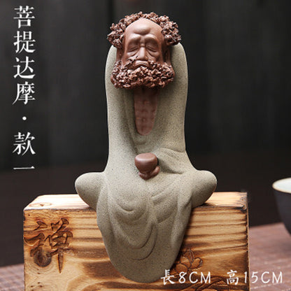 Purple Sand Buddha Sculpture Stump with Tea Pet Ornaments