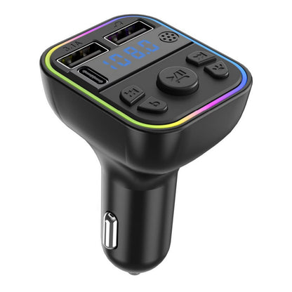 Car FM Transmitter Adapter Type-C Dual USB Fast Charger Handsfree 12V-24V