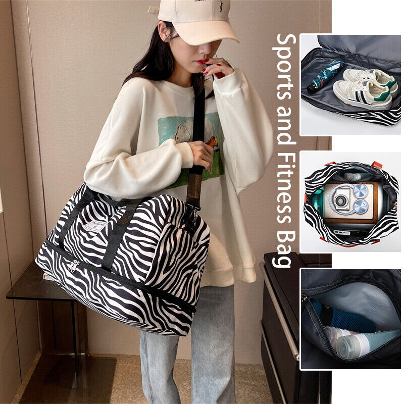 Travel Luggage Bag Women Leopard Waterproof Sport Gym Dry Wet Separation Handbag