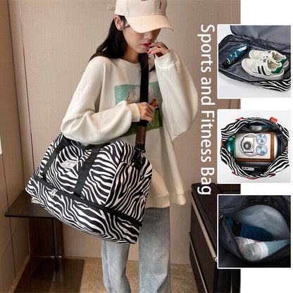 Travel Luggage Bag Women Leopard Waterproof Sport Gym Dry Wet Separation Handbag