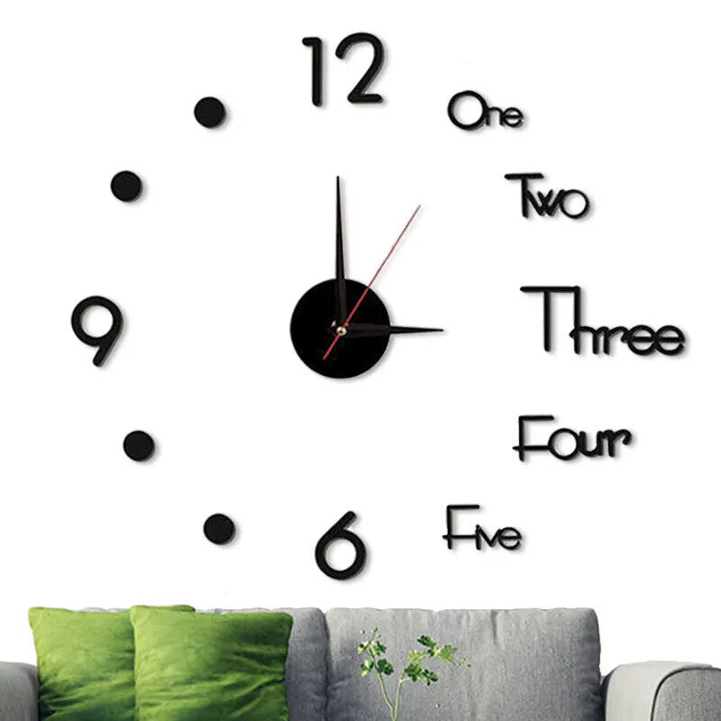 DIY Wall Clocks Modern Large Acrylic Mirror Stickers Quartz Needle Hanging Watch