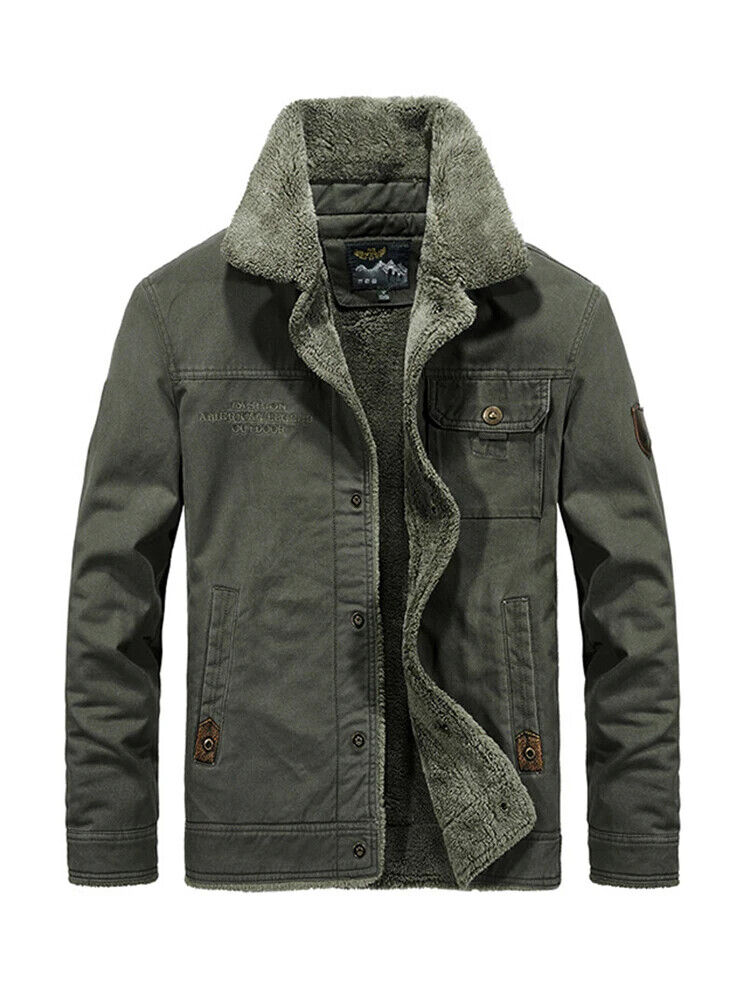 Thicken Jacket Man Warm Turndown Coats Men Solid Long Sleeves Outwears