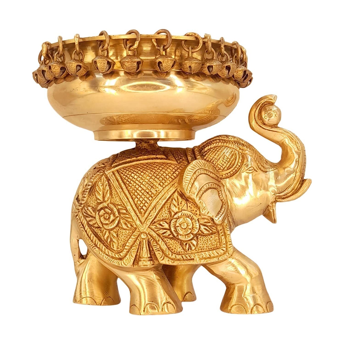 Brass Traditional Urli On Elephant with Bells Idol Figurine Home Decor Statue