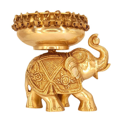 Brass Traditional Urli On Elephant with Bells Idol Figurine Home Decor Statue