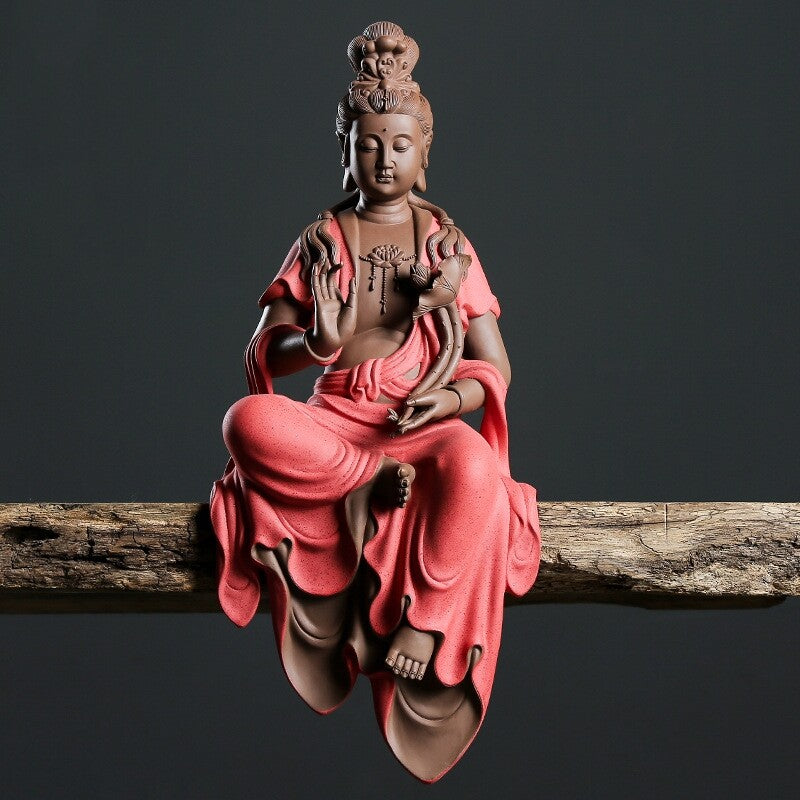 Full Handmade Tea Pet Buddha Statue Real Yixing Zisha Purple Clay Decoration Big