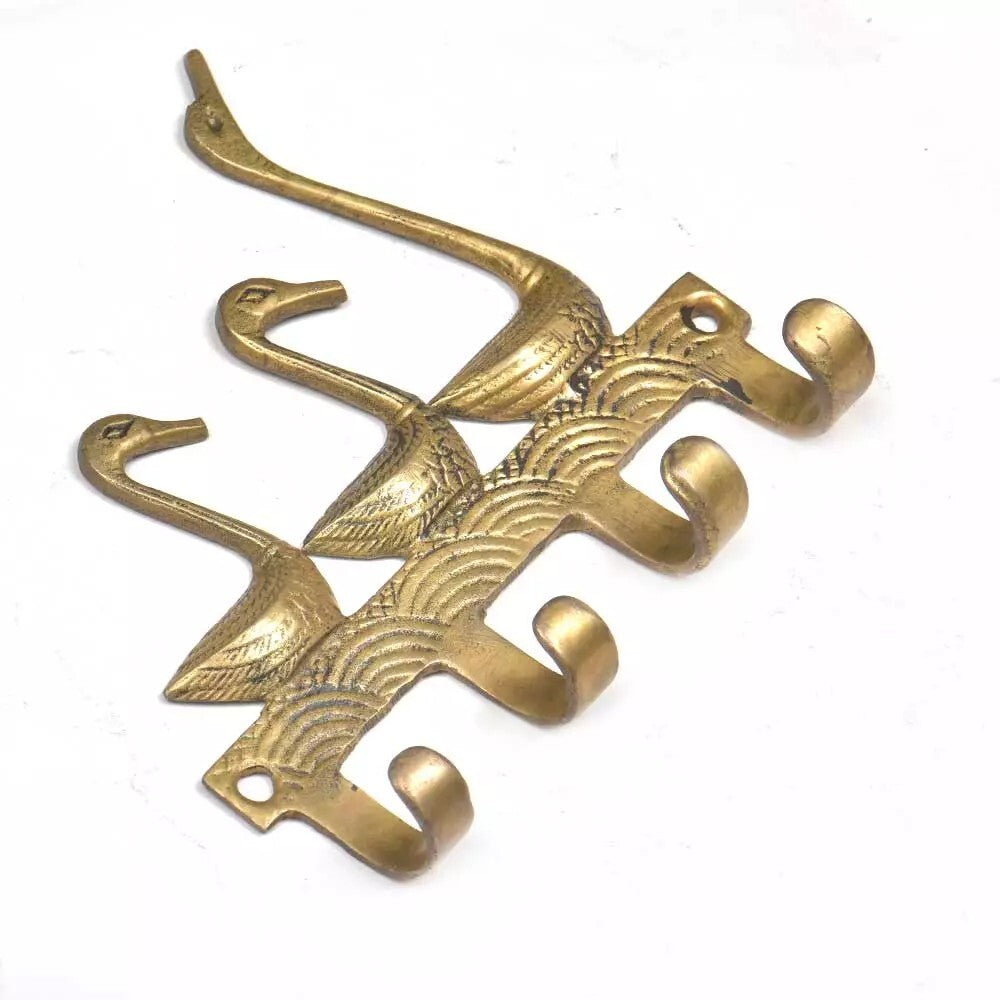Antique Look Brass 3 Ducks Design with Four Wall Hooks Clothes Hat Hanger