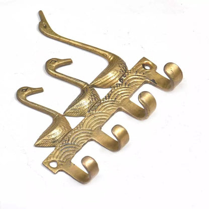 Antique Look Brass 3 Ducks Design with Four Wall Hooks Clothes Hat Hanger