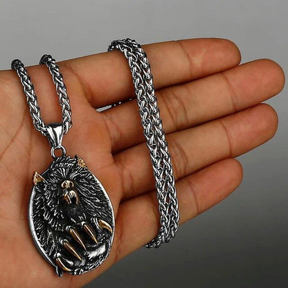 Wolf Necklaces Viking Style Wolf Head Pendant Runes Stainless Steel Necklace