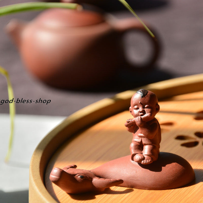 Small Tea Pet Yixing Zisha Purple Clay Tea Play Home Decoration Kid On Buffalo