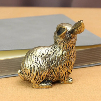 6.5cm Solid Brass Rabbits Desktop Small Ornaments Tea Pet Statue Home Decoration