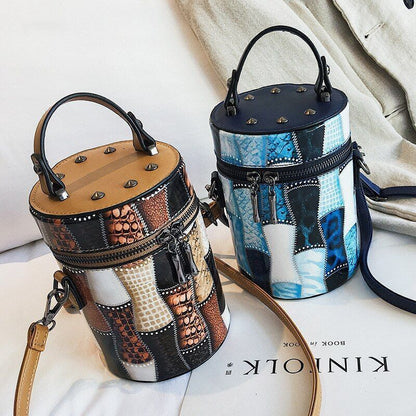 Bucket Bag Synthetic Leather Chain Shoulder Bag Rivets Handbag 17*12*12 CM Flap