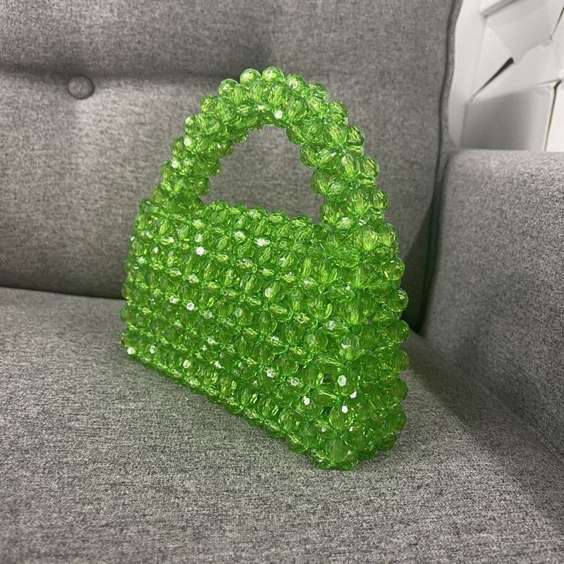 Pearl Bag Clear Acrylic Crystal Beaded Totes Handbag Women Handmade Small Bucket