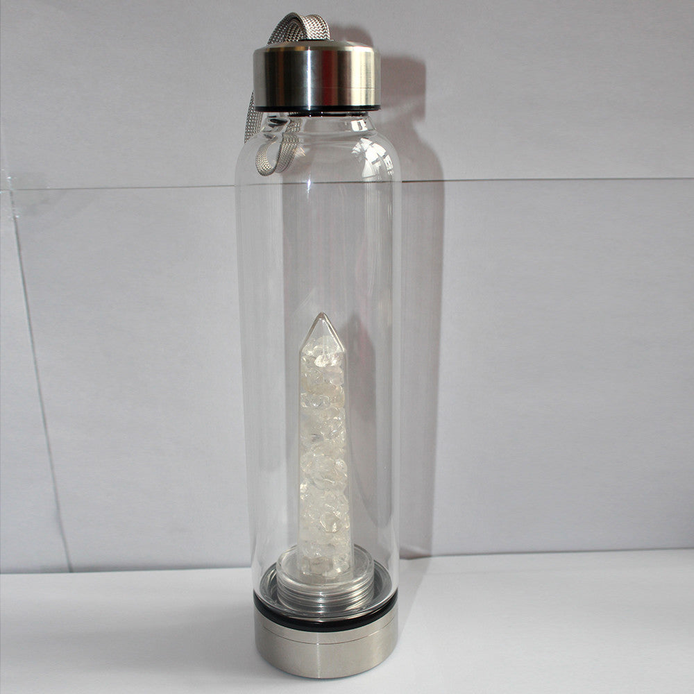 Natural Quartz Crystal Gravel Gemstone Healing Glass Energy Elixir Water Bottle