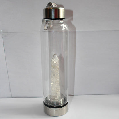 Natural Quartz Crystal Gravel Gemstone Healing Glass Energy Elixir Water Bottle