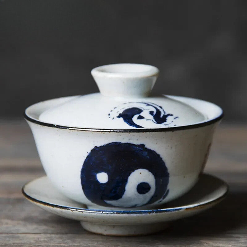 Retro Handmade Tea Bowl Jingdezhen Ceramic Gaiwan Chinese Tea Maker Cover Teacup
