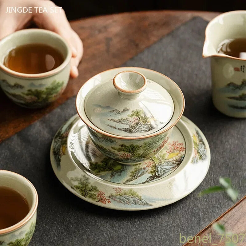 Ceramic Teacup Handmade Gaiwan Chinese Tea Tureen Tea Cups Tea Set Cover Bowl