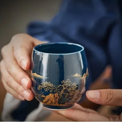 180ml Ceramic Black Glaze Handcarved Master Cup Meditation Cup Kung Fu Teaware