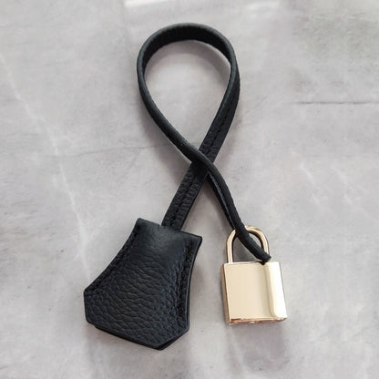 Real Cowhide Leather Clochette Bag Charm Gold/ Silver Padlock & Key for Handbags