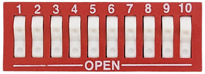 Rocker Style DIP Switch w/ 10 Switches, 20-Pin, SPST, Red (27.4mmx9.6mmx7.9mm)